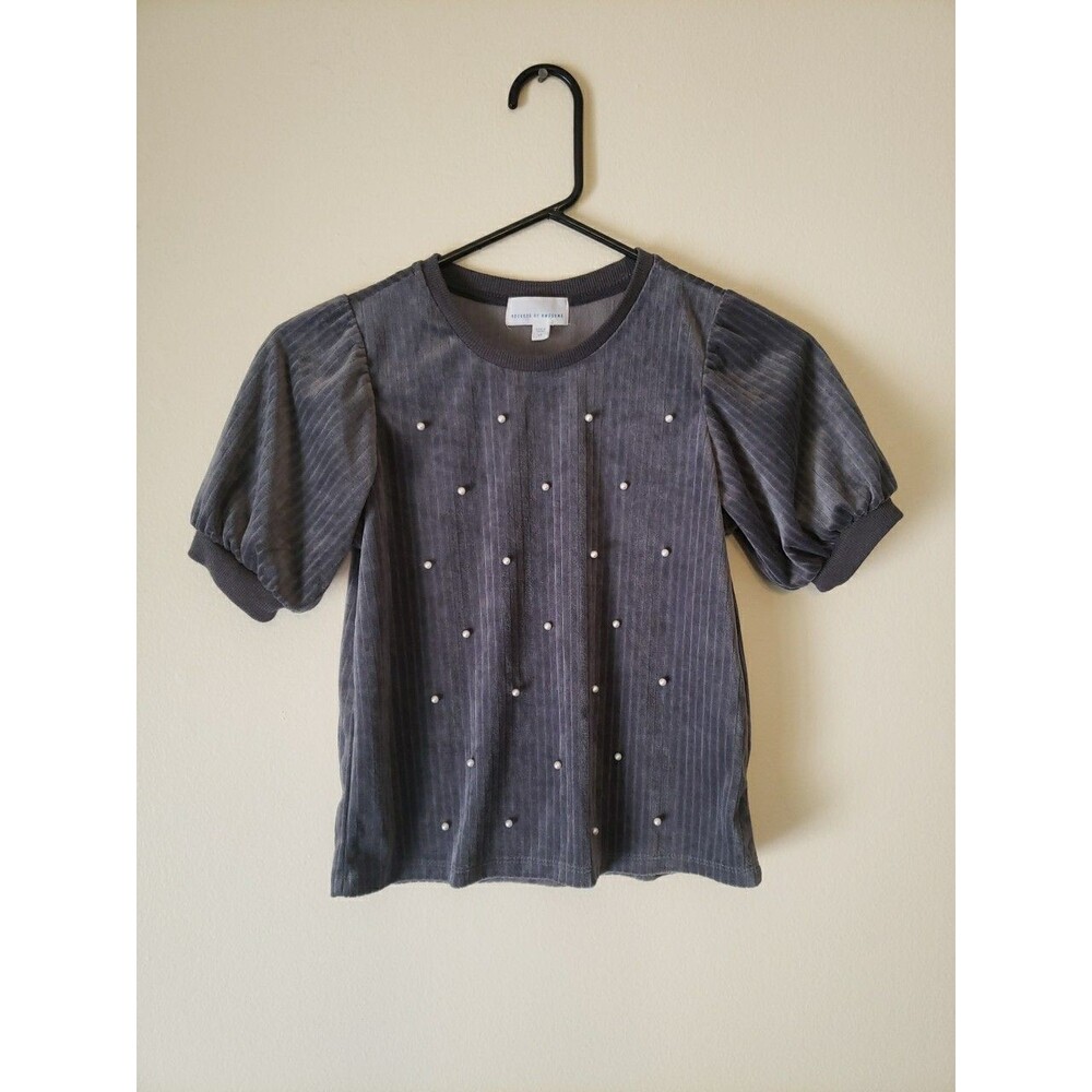 Rockets Of Awesome - Gray Velvet Pearl Top - Girls Size 10
